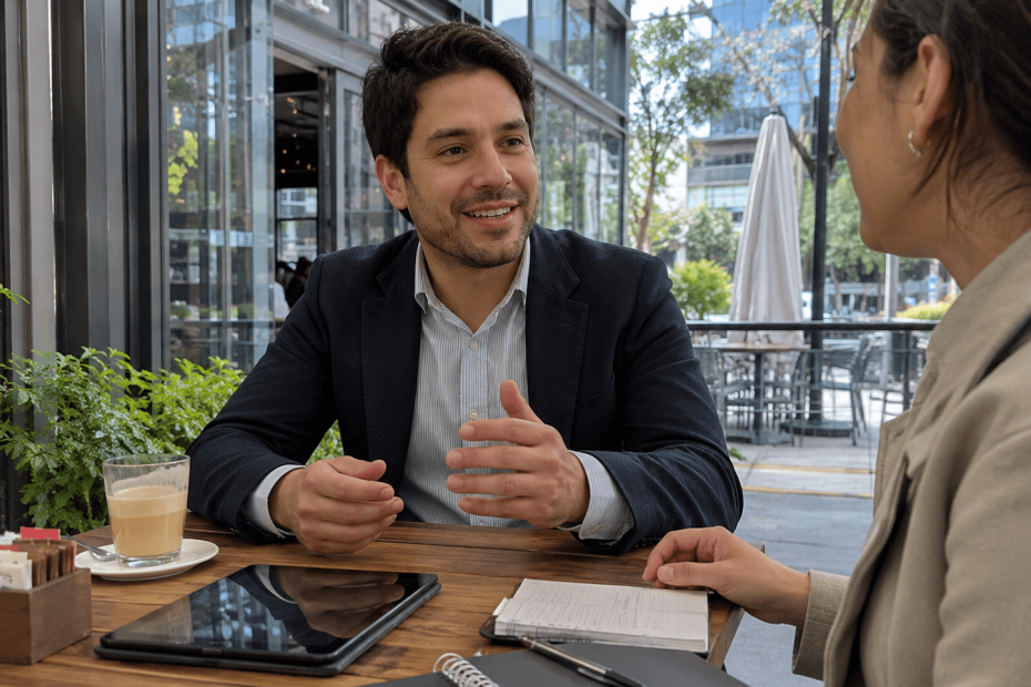 Profesional chileno realizando networking estratégico en Santiago para acceder al mercado oculto del trabajo.